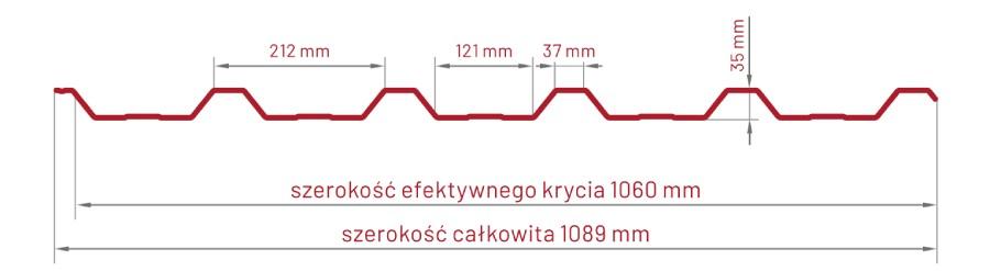 Blacha trapezowa T-35, profil dachowy, przekrój